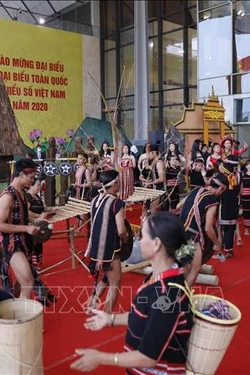 Chương trình biểu diễn văn hoá nghệ thuật truyền thống các dân tộc thiếu số tại Đại hội đại biểu các dân tộc thiểu số Việt Nam lần thứ II năm 2020. Ảnh: Dương Giang - TTXVN