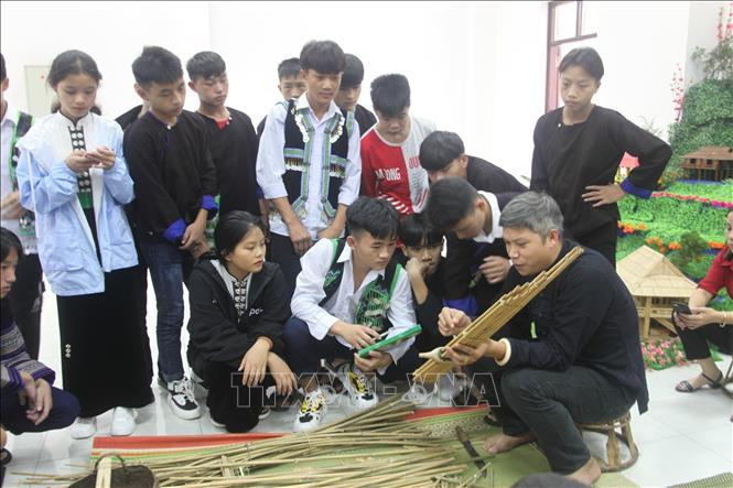 Một số hoạt động tại không gian trải nghiệm Văn hoá Mường Lò. Ảnh: Tuấn Anh-TTXVN