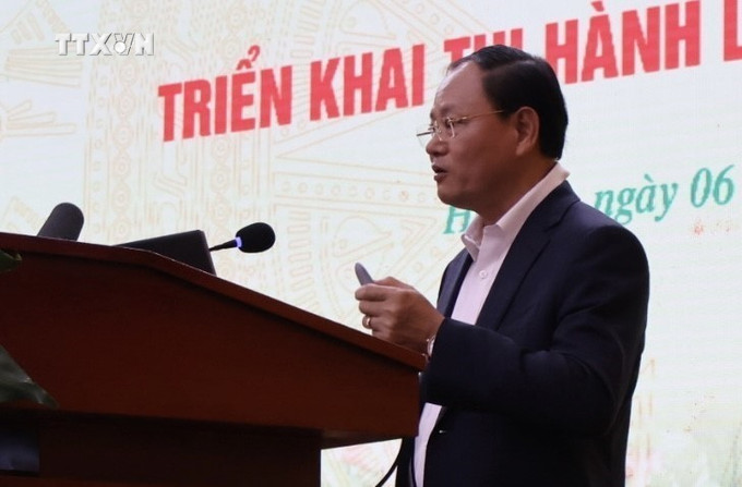 Thứ trưởng Bộ Tài nguyên và môi trường Lê Minh Ngân phát biểu tại Hội nghị. Ảnh: Diệu Thúy - TTXVN vna_potal_luat_dat_dai_2024_can_som_xay_dung_cac_nghi_dinh_huong_dan_thi_hanh_luat__7258383.jpg