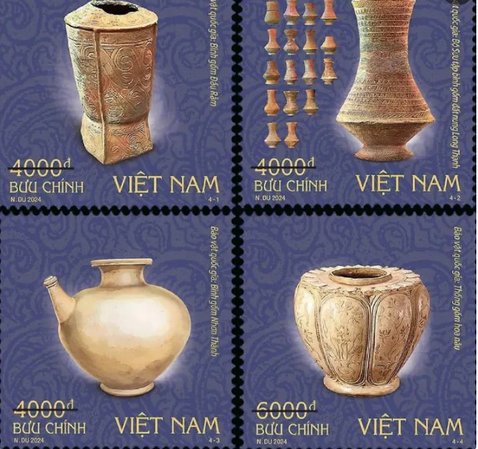 Bộ tem "Bảo vật quốc gia (bộ 3): Đồ gốm", là bộ thứ ba trong chuỗi tem chủ đề Bảo vật Quốc gia Việt Nam. (Ảnh: Ban Tem bưu chính - Vietnam Post) Screenshot 2024-07-29 083516.png