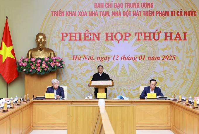 Thủ tướng Phạm Minh Chính chủ trì phiên họp thứ hai của Ban Chỉ đạo Trung ương triển khai xoá nhà tạm, nhà dột nát. Ảnh: Dương Giang - TTXVN potal-thu-tuong-pham-minh-chinh-chu-tri-phien-hop-thu-hai-cua-ban-chi-dao-trung-uong-trien-khai-xoa-nha-tam-nha-dot-nat-7802725-1.jpg