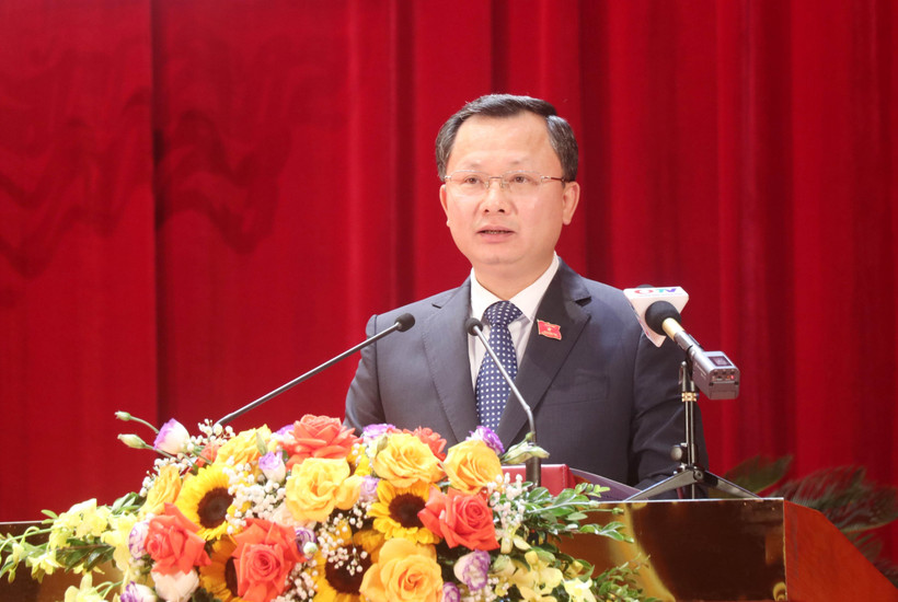 Chủ tịch UBND tỉnh Quảng Ninh Cao Tường Huy phát biểu. Ảnh: Văn Đức - TTXVN