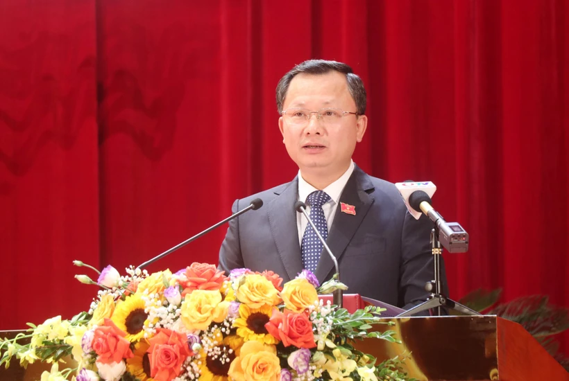 Chủ tịch UBND tỉnh Quảng Ninh Cao Tường Huy phát biểu. Ảnh: Văn Đức - TTXVN