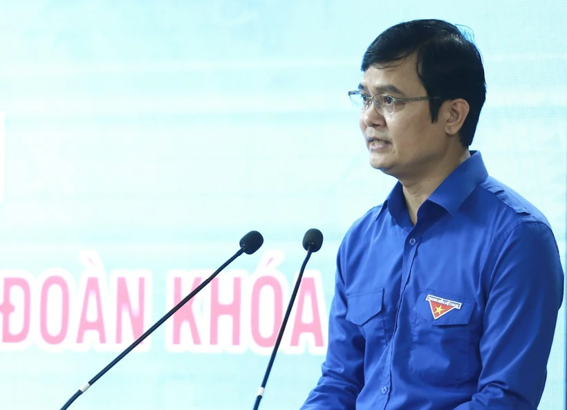 Tân Bí thư thứ nhất Trung ương Đoàn Bùi Quang Huy phát biểu tại Hội nghị. Ảnh: TTXVN phát