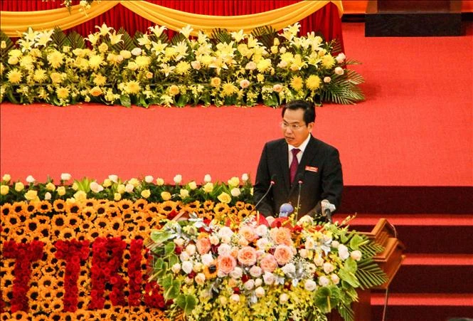Bí thư Thành ủy Cần Thơ Lê Quang Mạnh phát biểu tại Đại hội đại biểu Đảng bộ thành phố Cần Thơ khoá XI, nhiệm kỳ 2020-2025. Ảnh: Thanh Liêm - TTXVN