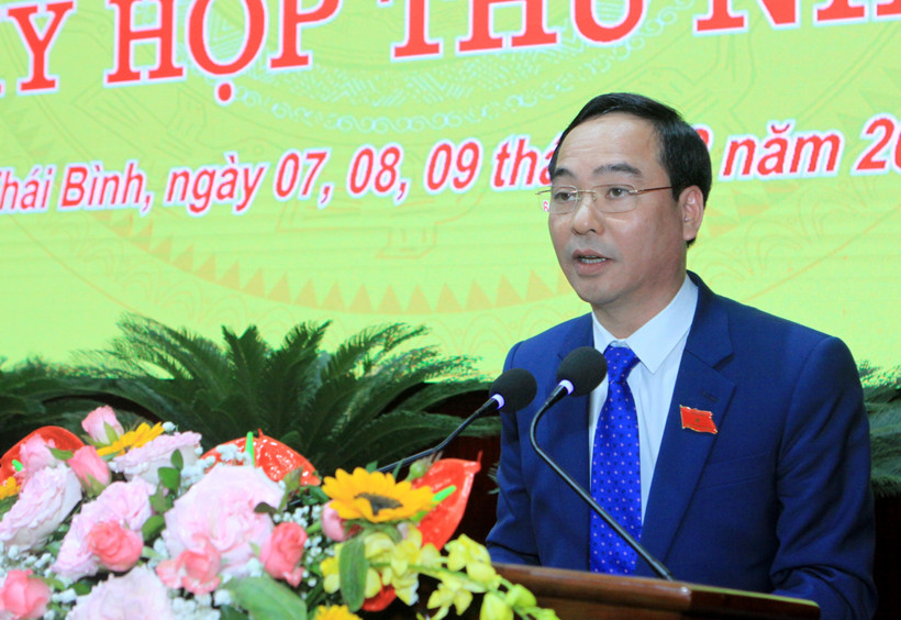 Tân Phó Chủ tịch HĐND tỉnh Thái Bình Vũ Ngọc Trì phát biểu tại kỳ họp. Ảnh: Thế Duyệt – TTXVN