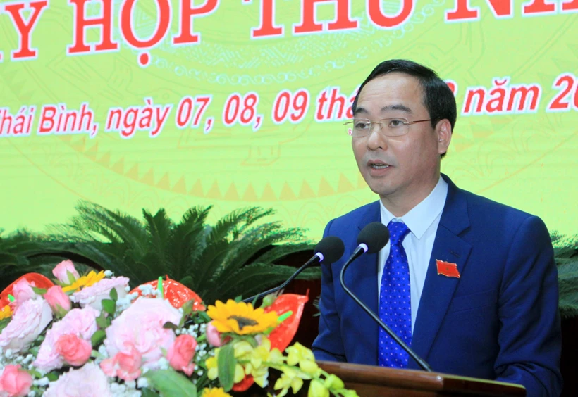 Tân Phó Chủ tịch HĐND tỉnh Thái Bình Vũ Ngọc Trì phát biểu tại kỳ họp. Ảnh: Thế Duyệt – TTXVN