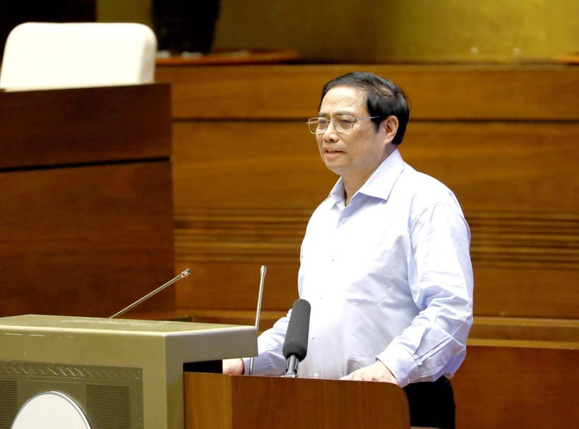 Thủ tướng Chính phủ Phạm Minh Chính giới thiệu chuyên đề tại hội nghị. Ảnh: Phương Hoa - TTXVN