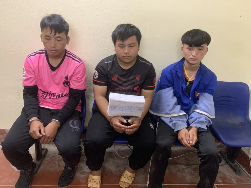 Các đối tượng cùng tang vật. Ảnh: TTXVN phát