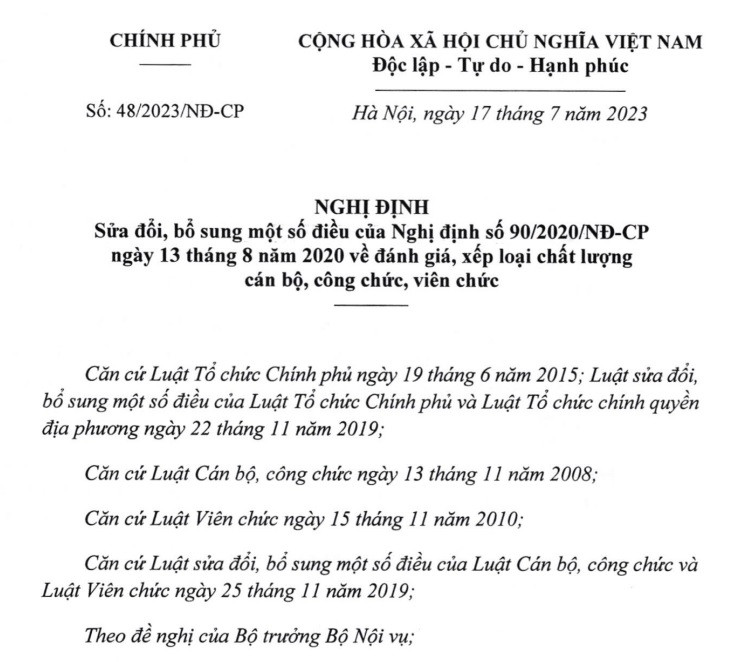 Sửa đổi quy định về đánh giá chất lượng cán bộ, công chức, viên chức