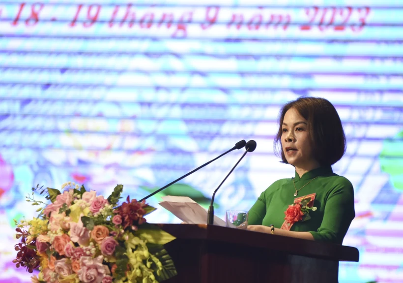 Bà Vàng Thì Bình tái đắc cử Chủ tịch Hội Nông dân tỉnh Điện Biên khóa X, nhiệm kỳ 2023 – 2028. Ảnh: Xuân Tư – TTXVN
