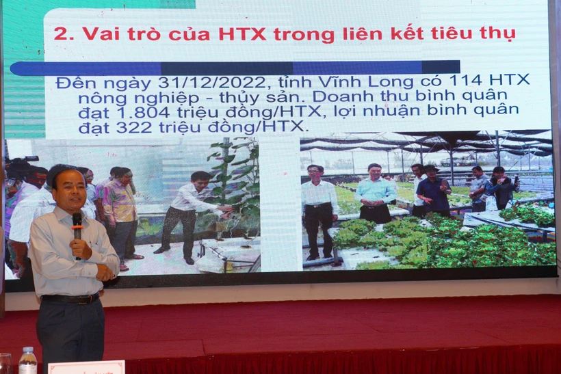 Phó Giám đốc Sở Nông nghiệp và Phát triển nông thôn tỉnh Vĩnh Long Nguyễn Văn Liêm phát biểu tại Hội thảo. Ảnh: Lê Thúy Hằng - TTXVN