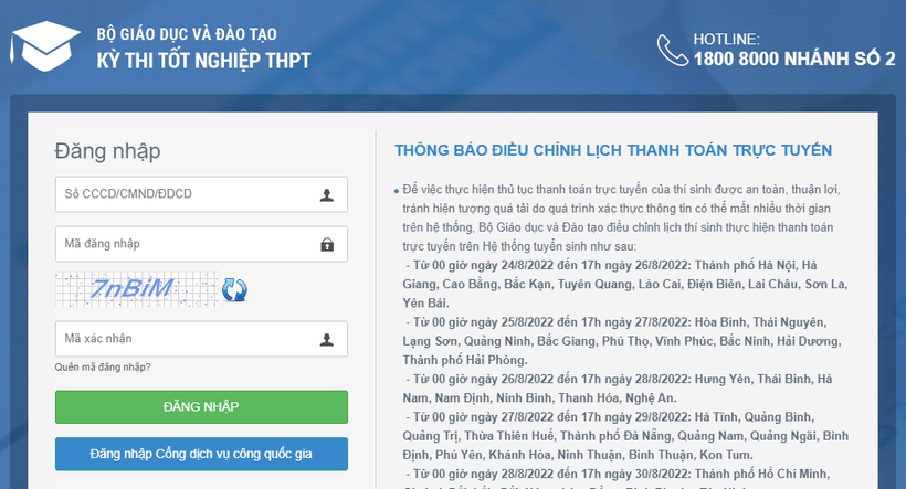 Thí sinh vào địa chỉ thisinh.thitotnghiepthpt.edu.vn/Account/Login trên Internet để đăng nhập và làm thủ tục thanh toán trực tuyến. Ảnh: DTMN