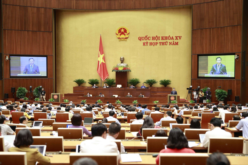 Chủ tịch Quốc hội Vương Đình Huệ phát biểu kết thúc nhóm vấn đề thứ ba thuộc lĩnh vực khoa học và công nghệ. Ảnh: Doãn Tấn - TTXVN