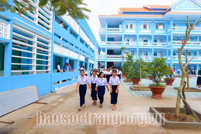 Trường Phổ thông Dân tộc Nội trú Huỳnh Cương (thành phố Sóc Trăng, tỉnh Sóc Trăng) được đầu tư khang trang, đáp ứng nhu cầu dạy và học. Ảnh: baosoctrang.vn