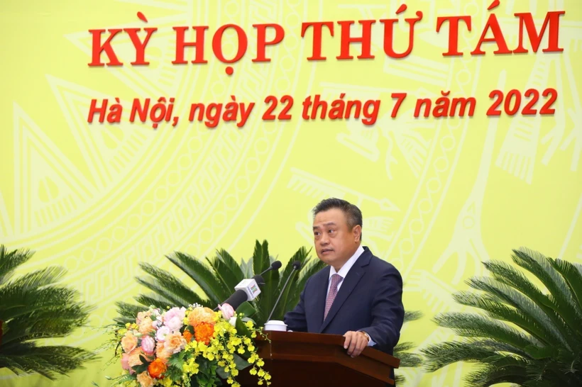 Chủ tịch UBND thành phố Hà Nội Trần Sỹ Thanh phát biểu nhận nhiệm vụ. Ảnh: Văn Điệp - TTXVN