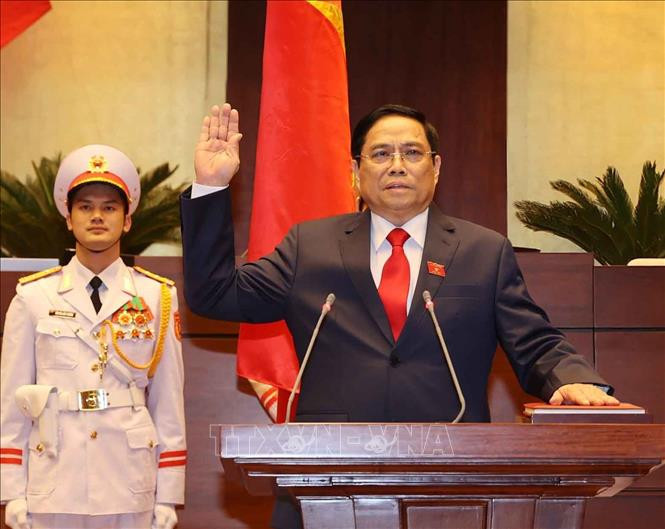 Thủ tướng Chính phủ Phạm Minh Chính tuyên thệ nhậm chức trước Quốc hội, đồng bào và cử tri cả nước. Ảnh: Trí Dũng - TTXVN