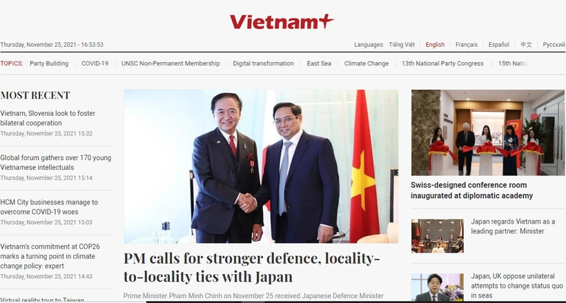 Giao diện báo điện tử Vietnam Plus (Vietnam+) bản tiếng Anh. Ảnh: DTMN