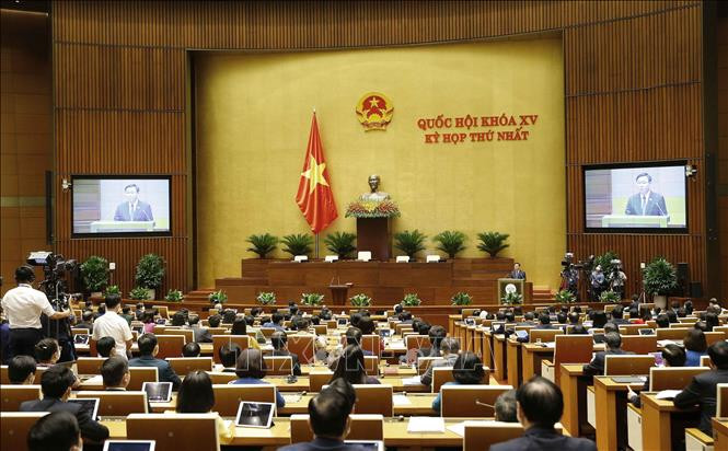 Chủ tịch Quốc hội khóa XV Vương Đình Huệ phát biểu sau khi tuyên thệ nhậm chức. Ảnh: Doãn Tấn - TTXVN