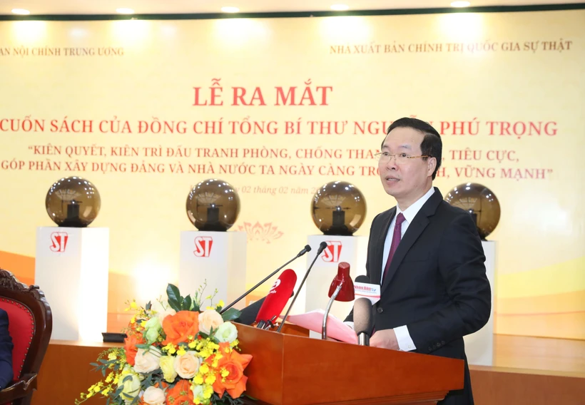 Đồng chí Võ Văn Thưởng, Uỷ viên Bộ Chính trị, Thường trực Ban Bí thư phát biểu tại buổi lễ. Ảnh: Phương Hoa - TTXVN