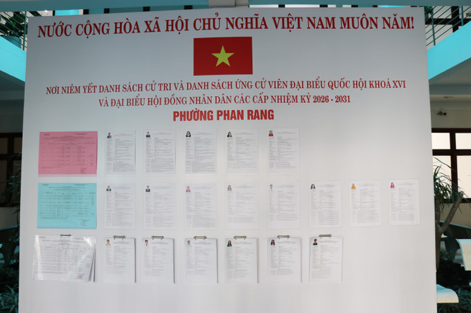 Danh sách cử tri và ứng cử viên đại biểu Quốc hội khóa XVI và đại biểu HĐND các cấp nhiệm kỳ 2026–2031 được niêm yết công khai tại phường Phan Rang (Khánh Hòa).