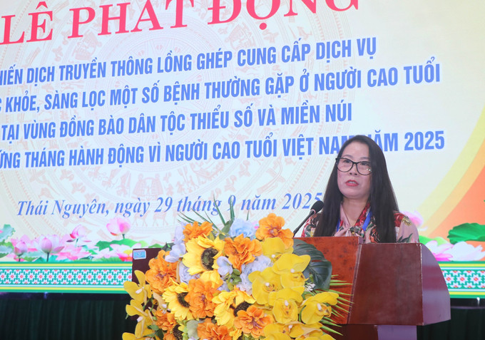 Bà Tiêu Thị Vân Hạnh, Phó Giám đốc Sở Y tế Thái Nguyên, phát biểu tại lễ phát động. Bà Tiêu Thị Vân Hạnh, Phó Giám đốc Sở Y tế Thái Nguyên, phát biểu tại lễ phát động.