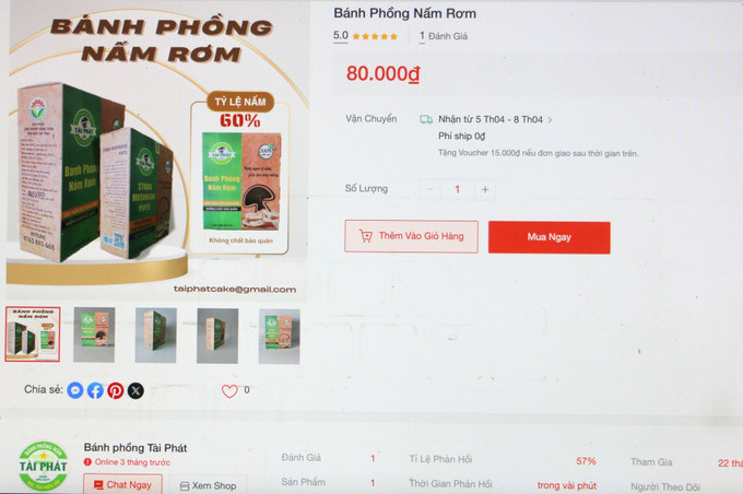 Sản phẩm bánh phồng nấm rơm Tài Phát đã được phân phối rộng khắp cả nước và trên các sàn thương mại điện tử.
