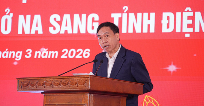 Chủ tịch UBND tỉnh Điện Biên Lê Văn Lương phát biểu tại lễ khởi công. Ảnh: Phan Quân/TTXVN