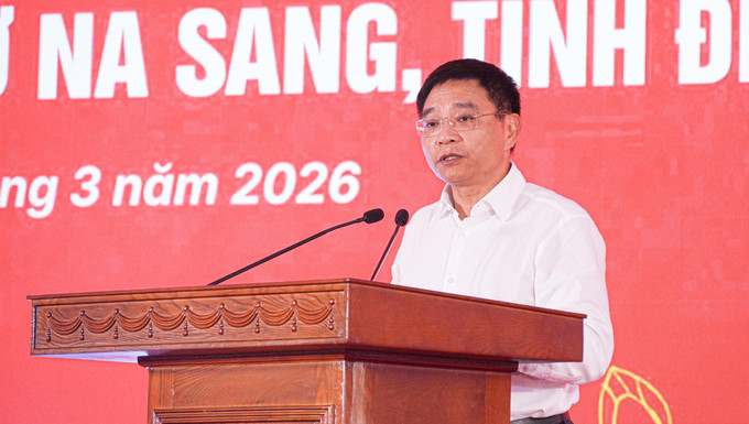 Bộ trưởng Bộ Tài chính Nguyễn Văn Thắng phát biểu tại lễ khởi công. Ảnh: Phan Quân/TTXVN