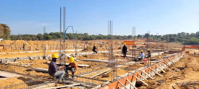 Toàn cảnh công trường thi công điểm trường xã Ia Púch, tỉnh Gia Lai.