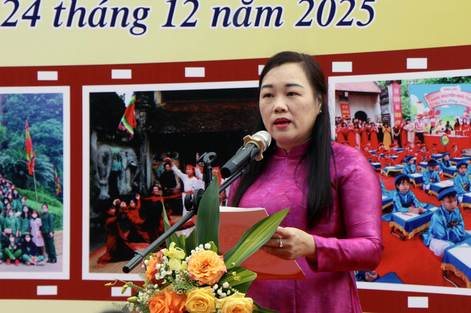 Phó Giám đốc Sở Văn hóa, Thể thao và Du lịch tỉnh Phú Thọ Vũ Thị Hoài Phương phát biểu tại lễ công bố.