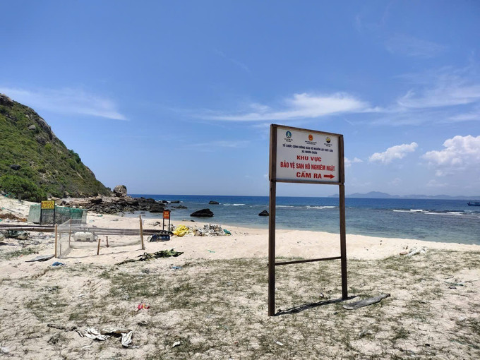 Biển báo khu vực bảo vệ rạn san hô đặt tại bờ biển xã đảo Nhơn Châu. Ảnh: TTXVN phát Biển báo khu vực bảo vệ rạn san hô đặt tại bờ biển xã đảo Nhơn Châu. Ảnh: TTXVN phát