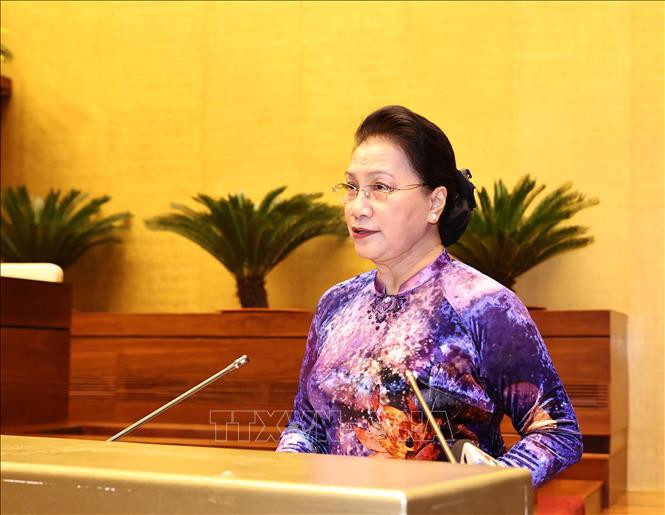Chủ tịch Quốc hội Nguyễn Thị Kim Ngân phát biểu. Ảnh: Trọng Đức - TTXVN Chủ tịch Quốc hội Nguyễn Thị Kim Ngân gặp mặt Đoàn đại biểu dự Đại hội Biểu dương các mô hình học tập toàn quốc ảnh 1