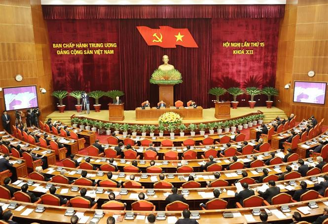 Toàn cảnh Hội nghị. Ảnh: Trí Dũng - TTXVN Hội nghị Trung ương 15, khóa XII: Tiếp tục chuẩn bị để tổ chức thành công Đại hội đại biểu toàn quốc lần thứ XIII của Đảng ảnh 3