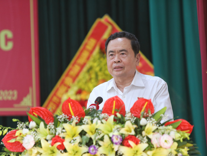 Phó Chủ tịch thường trực Quốc hội Trần Thanh Mẫn phát biểu. Ảnh: Danh Lam – TTXVN Phó Chủ tịch Thường trực Quốc hội Trần Thanh Mẫn dự Ngày hội Đại đoàn kết toàn dân tộc tại Bắc Giang ảnh 1