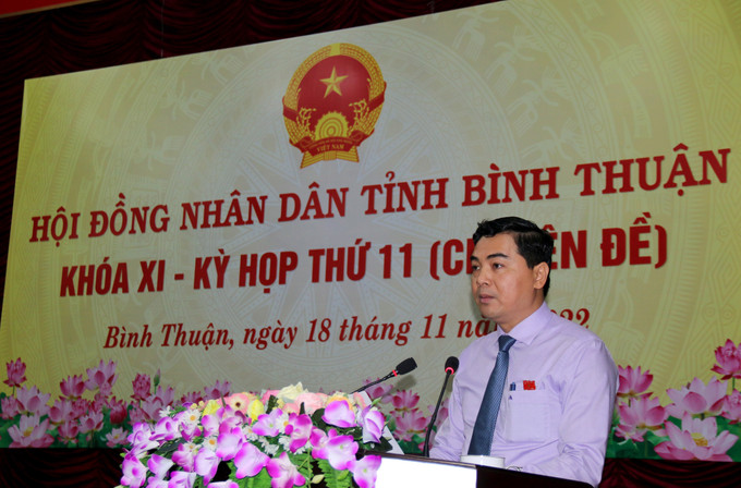 Chủ tịch HĐND tỉnh Bình Thuận Nguyễn Hoài Anh phát biểu tại kỳ họp. Ảnh: Nguyễn Thanh – TTXVN Ông Đoàn Anh Dũng được bầu giữ chức Chủ tịch UBND tỉnh Bình Thuận ảnh 3