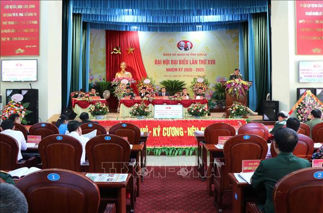 Quang cảnh Đại hội đại biểu Đảng bộ Quân sự tỉnh Sơn La lần thứ XVII, nhiệm kỳ 2020 - 2025. Ảnh: Nguyễn Cường- TTXVN Tiến tới Đại hội XIII của Đảng: Xây dựng lực lượng vũ trang Sơn La vững mạnh toàn diện ảnh 1