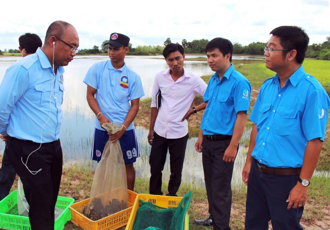 Tỉnh Long An chuyển giao con giống và kỹ thuật nuôi trồng thủy sản nước ngọt cho người dân tỉnh Svay Rieng (Vương quốc Campuchia). Ảnh: Thanh Bình Vì cuộc sống bình yên của người dân vùng biên ảnh 3