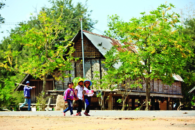 Con đường vào buôn M’Liêng được thảm nhựa, không gian buôn làng thanh bình, cổ kính. Ảnh: Y Quang Bkrông Buôn M’Liêng – Nơi lưu giữ văn hóa M’Nông ảnh 1