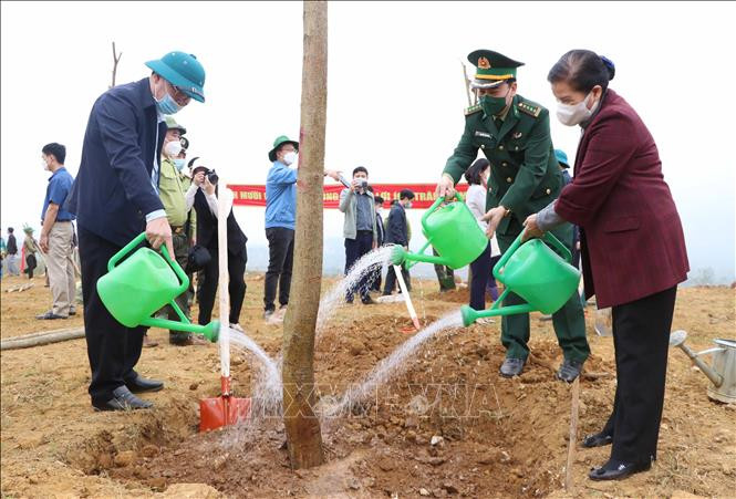 Bí thư Tỉnh ủy Lai Châu Giàng Páo Mỷ trồng cây tại Lễ phát động Tết trồng cây “Đời đời nhớ ơn Bác Hồ” Xuân Nhâm Dần 2022. Ảnh: Nguyễn Oanh-TTXVN Năm 2022, Lai Châu phấn đấu trồng 50 nghìn cây xanh ảnh 2