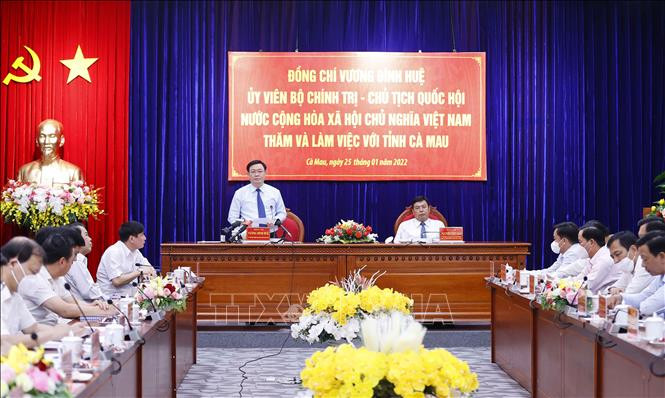 Chủ tịch Quốc hội Vương Đình Huệ phát biểu. Ảnh: Doãn Tấn - TTXVN Chủ tịch Quốc hội Vương Đình Huệ thăm, chúc Tết cán bộ, chiến sĩ Công an và lực lượng Y tế tại Cà Mau ảnh 1