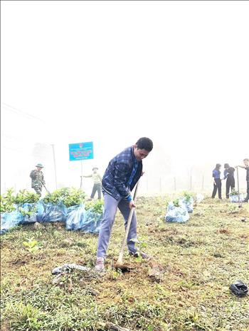 Các đoàn viên tham gia trồng cây tại Vườn cây thanh niên xã Thượng Hóa. Ảnh: TTXVN phát Nghĩa tình Xuân vùng biên Quảng Bình ảnh 5