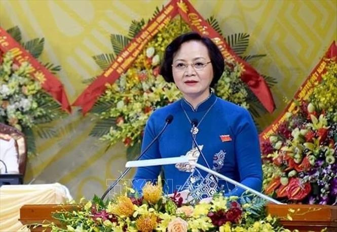 Ủy viên Trung ương Đảng, Bí thư Tỉnh ủy Yên Bái Phạm Thị Thanh Trà phát biểu khai mạc Đại hội tỉnh Yên Bái lần thứ XIX. Ảnh: TTXVN Bà Phạm Thị Thanh Trà được bổ nhiệm làm Thứ trưởng Bộ Nội vụ ảnh 1