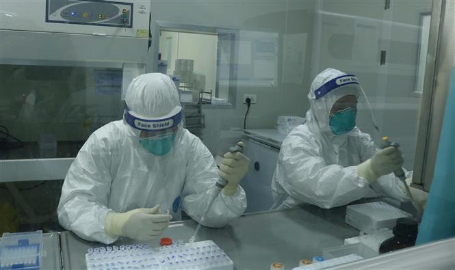 Lực lượng y, bác sĩ tại Trung tâm Kiểm soát dịch bệnh tỉnh Bắc Ninh luôn căng mình xét nghiệm SARS-CoV-2 để trả kết quả sớm nhất. Ảnh: Thanh Thương- TTXVN Dịch COVID-19: Ghi nhận 20 ca mắc mới; gần 29.000 người đã tiêm đủ 2 mũi vaccine ảnh 1