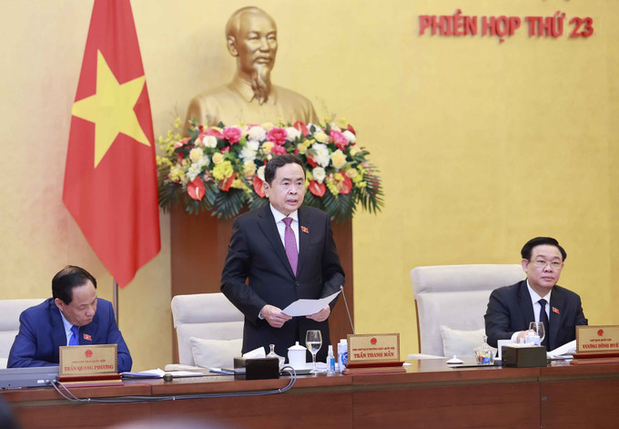 Phó Chủ tịch Thường trực Quốc hội Trần Thanh Mẫn phát biểu. Ảnh: Doãn Tấn – TTXVN Khai mạc Phiên họp thứ 23 Ủy ban Thường vụ Quốc hội ảnh 3