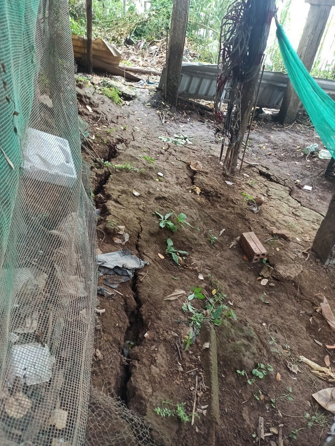 Việc rạn nứt với tổng chiều dài khoảng 40 m khiến 5 hộ dân phải di dời. Ảnh: TTXVN phát. An Giang: 5 căn nhà phải di dời trước nguy cơ sạt lở bờ sông Hậu ảnh 2