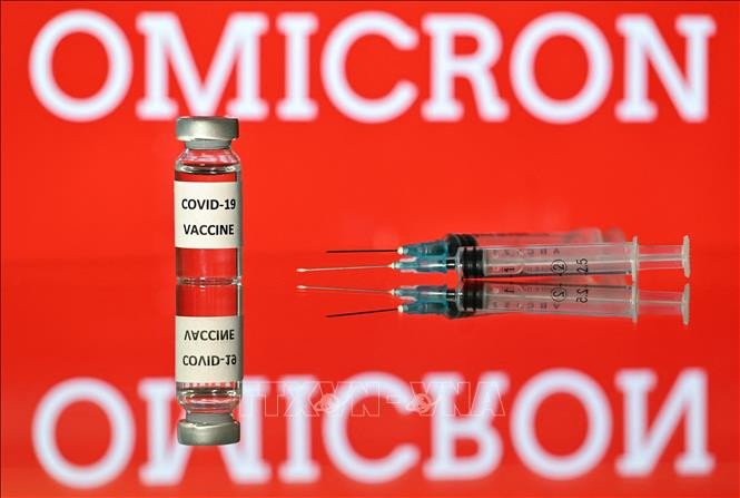Hình ảnh biến thể Omicron, vaccine và bơm tiêm. Ảnh: AFP/TTXVN Giới khoa học nhận định tích cực về hiệu quả vaccine đối với biến thể Omicron ảnh 1