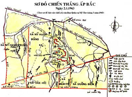 Sơ đồ diễn biến trận Ấp Bắc. Ảnh: baoapbac.vn Phát huy tinh thần chiến thắng Ấp Bắc trong xây dựng nông thôn mới ảnh 2
