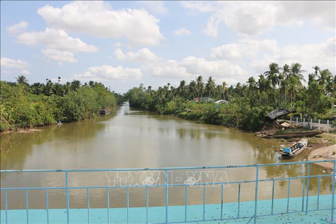 Nhờ sự chủ động trong việc ngăn mặn, trữ ngọt nên các tuyến kênh nội đồng trên địa bàn tỉnh Sóc Trăng vẫn đủ nước ngọt phục vụ sản xuất. Ảnh: Chanh Đa-TTXVN Sóc Trăng chủ động cơ cấu mùa vụ ứng phó với hạn mặn ảnh 5