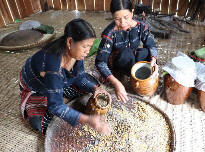 Nguyên liệu làm rượu cần gồm hạt Cào, bắp, cơm lúa rẫy được trộn đều, hong cho nguội. Ảnh: Hồng Điệp – TTXVN Say nồng rượu cần men lá Tây Nguyên ảnh 5